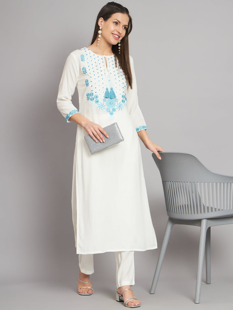 Women's Rayon White Straight Kurta and Palazzo - Shop authentic Indian Women's Fashion by Nehamta
