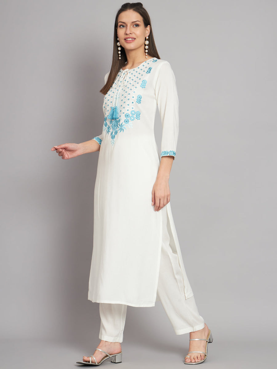 Women's Rayon White Straight Kurta and Palazzo - Shop authentic Indian Women's Fashion by Nehamta