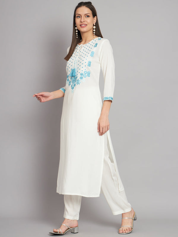 Women's Rayon White Straight Kurta and Palazzo - Shop authentic Indian Women's Fashion by Nehamta