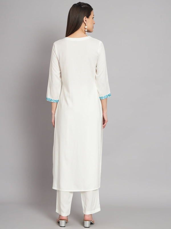 Women's Rayon White Straight Kurta and Palazzo - Shop authentic Indian Women's Fashion by Nehamta