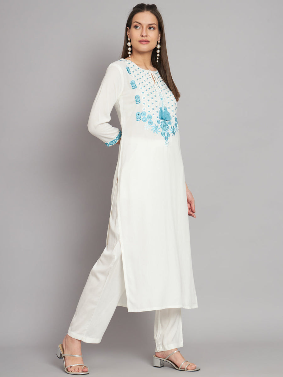 Women's Rayon White Straight Kurta and Palazzo - Shop authentic Indian Women's Fashion by Nehamta