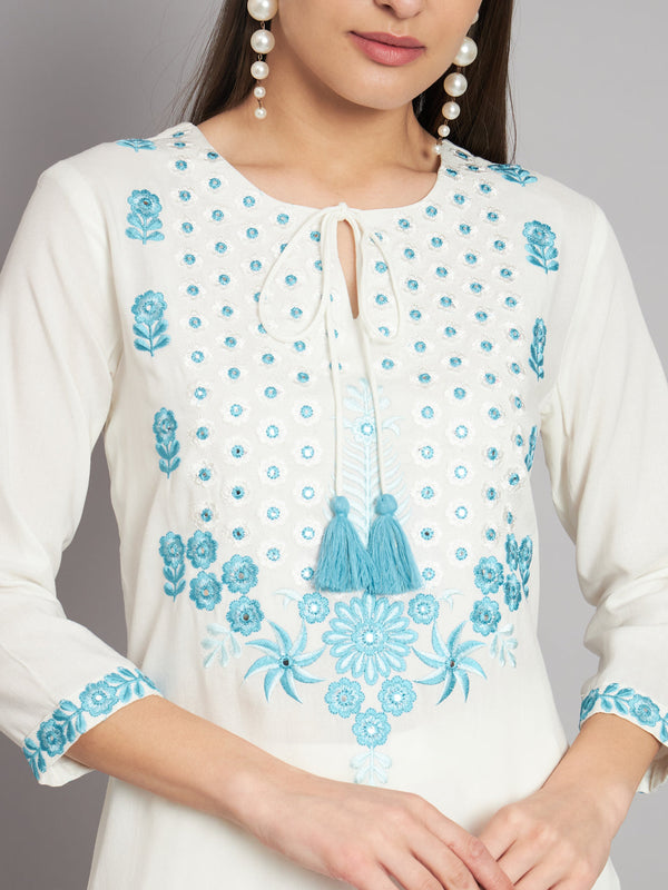Women's Rayon White Straight Kurta and Palazzo - Shop authentic Indian Women's Fashion by Nehamta