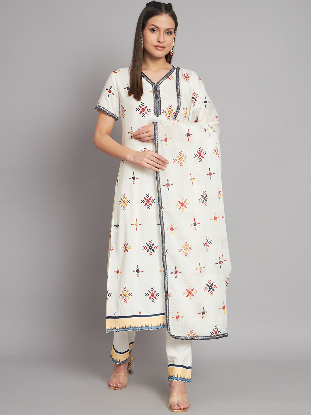 Women's Rayon White Straight Kurta Pant with Dupatta - Shop authentic Indian Women's Fashion by Nehamta