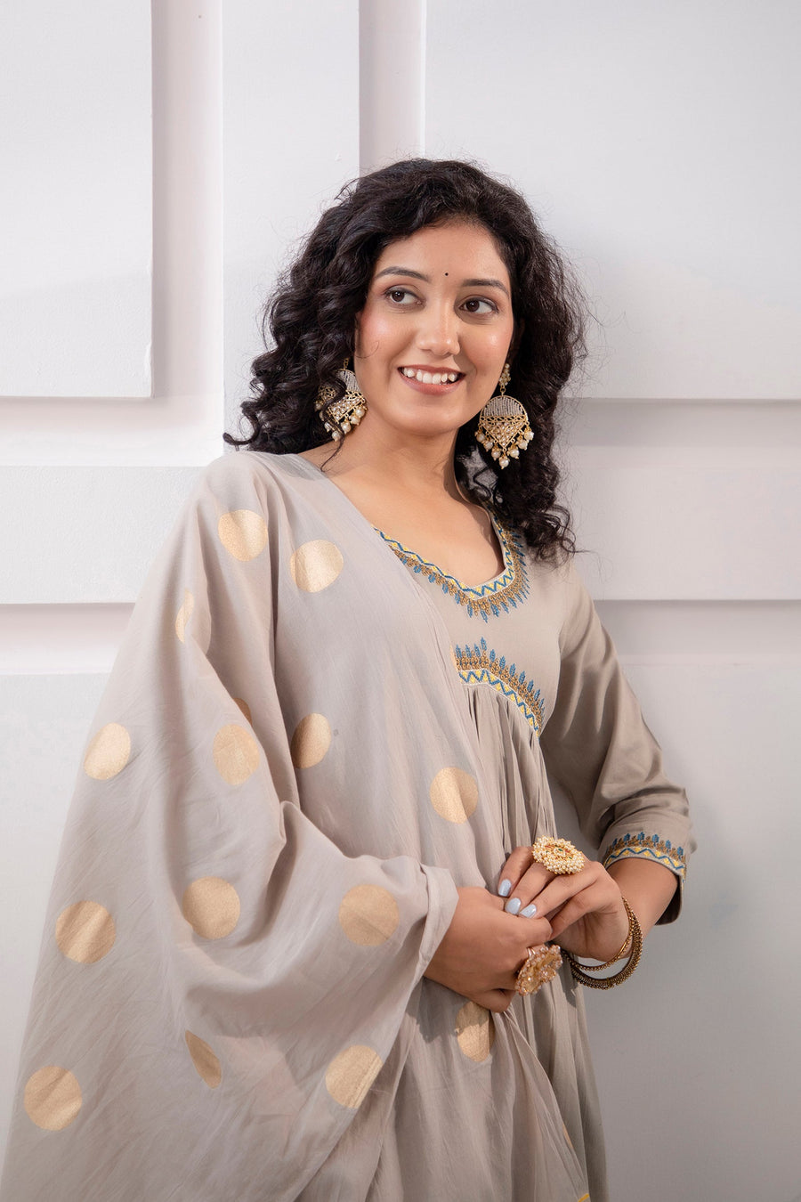 Women's Rayon Grey Alia Cut A-Line Kurta and Dupatta Set - Shop authentic Indian Women's Fashion by Nehamta