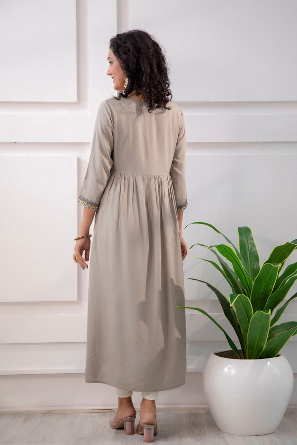 Women's Rayon Grey Alia Cut A-Line Kurta and Dupatta Set - Shop authentic Indian Women's Fashion by Nehamta