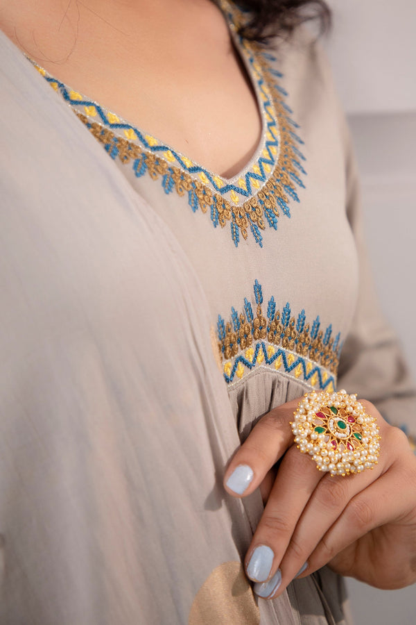 Women's Rayon Grey Alia Cut A-Line Kurta and Dupatta Set - Shop authentic Indian Women's Fashion by Nehamta