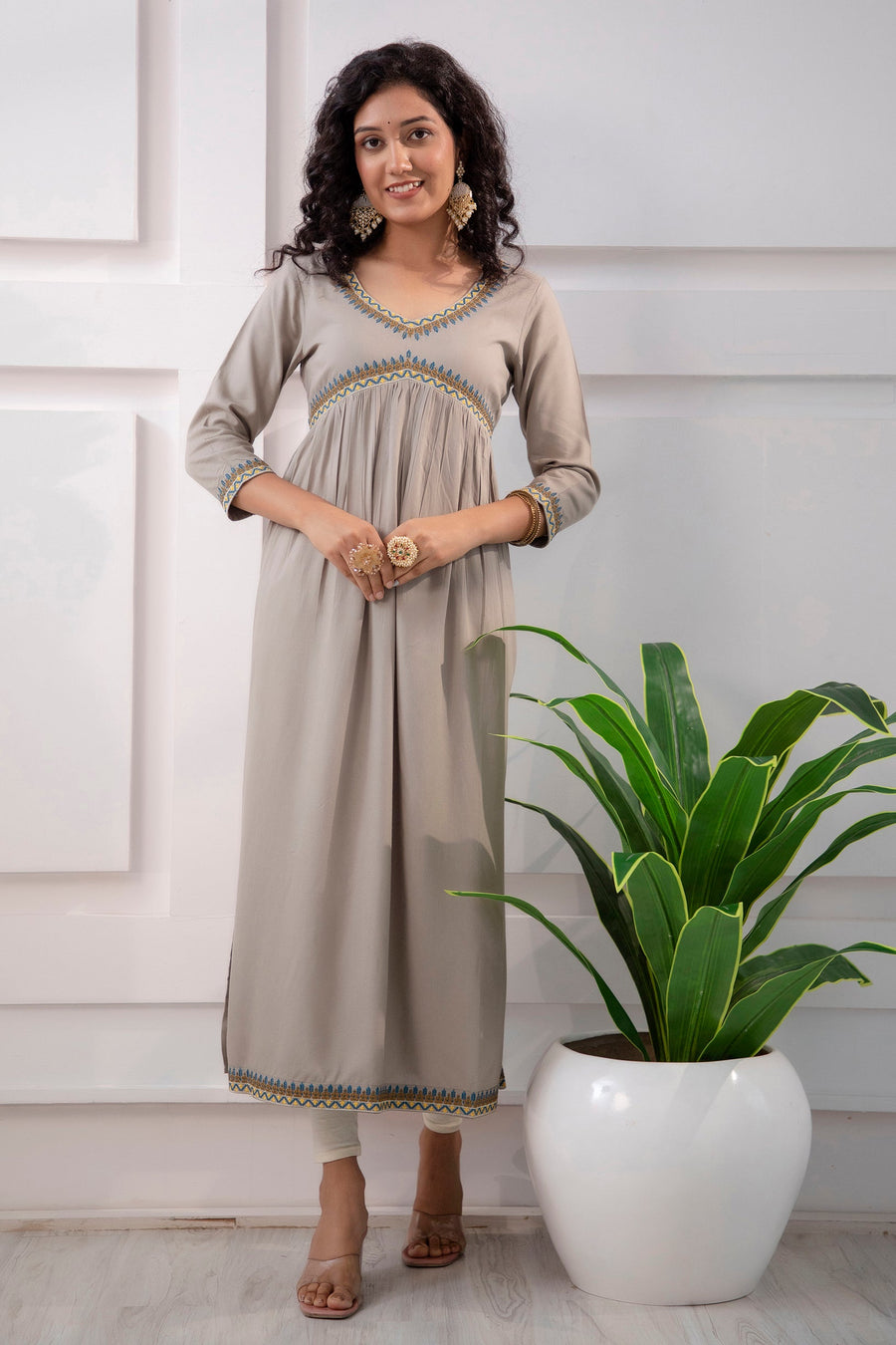 Women's Rayon Grey Alia Cut A-Line Kurta and Dupatta Set - Shop authentic Indian Women's Fashion by Nehamta