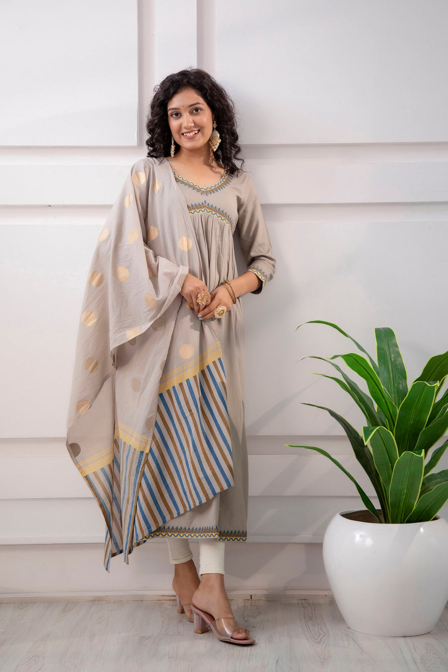 Women's Rayon Grey Alia Cut A-Line Kurta and Dupatta Set - Shop authentic Indian Women's Fashion by Nehamta