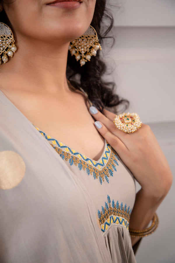 Women's Rayon Grey Alia Cut A-Line Kurta and Dupatta Set - Shop authentic Indian Women's Fashion by Nehamta