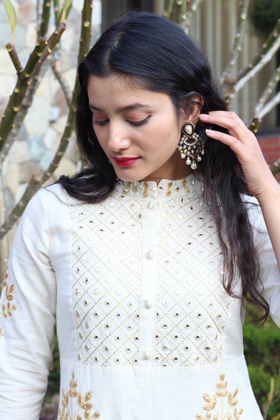 White Rayon Kurta with Gotta Patti Work - Shop authentic Indian Women's Fashion by Nehamta