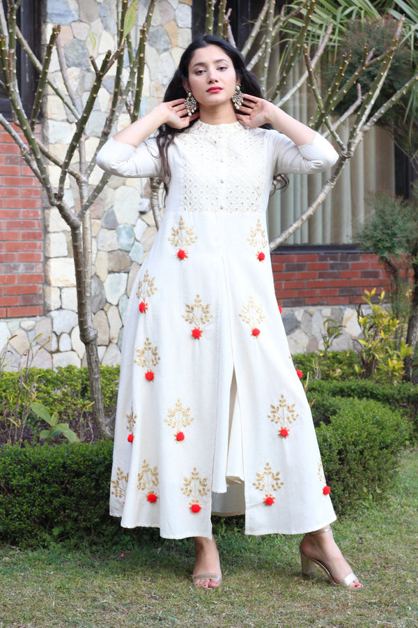 White Rayon Kurta with Gotta Patti Work - Shop authentic Indian Women's Fashion by Nehamta