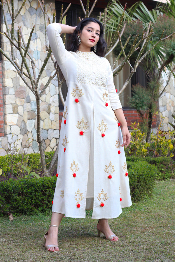 White Rayon Kurta with Gotta Patti Work - Shop authentic Indian Women's Fashion by Nehamta