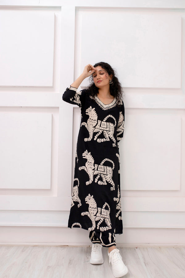 Women's Rayon Black Straight Ethnic Set - Shop authentic Indian Women's Fashion by Nehamta