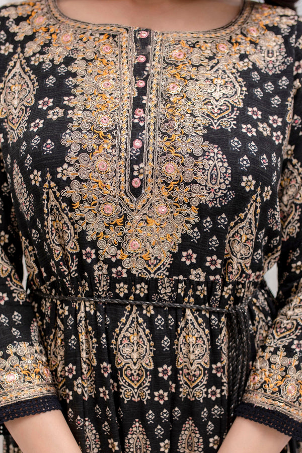 Women's Rayon Black Traditional/Foil Print Anarkali Gown - Shop authentic Indian Women's Fashion by Nehamta