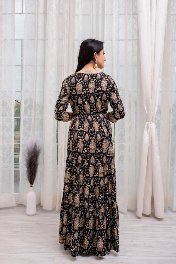 Women's Rayon Black Traditional/Foil Print Anarkali Gown - Shop authentic Indian Women's Fashion by Nehamta