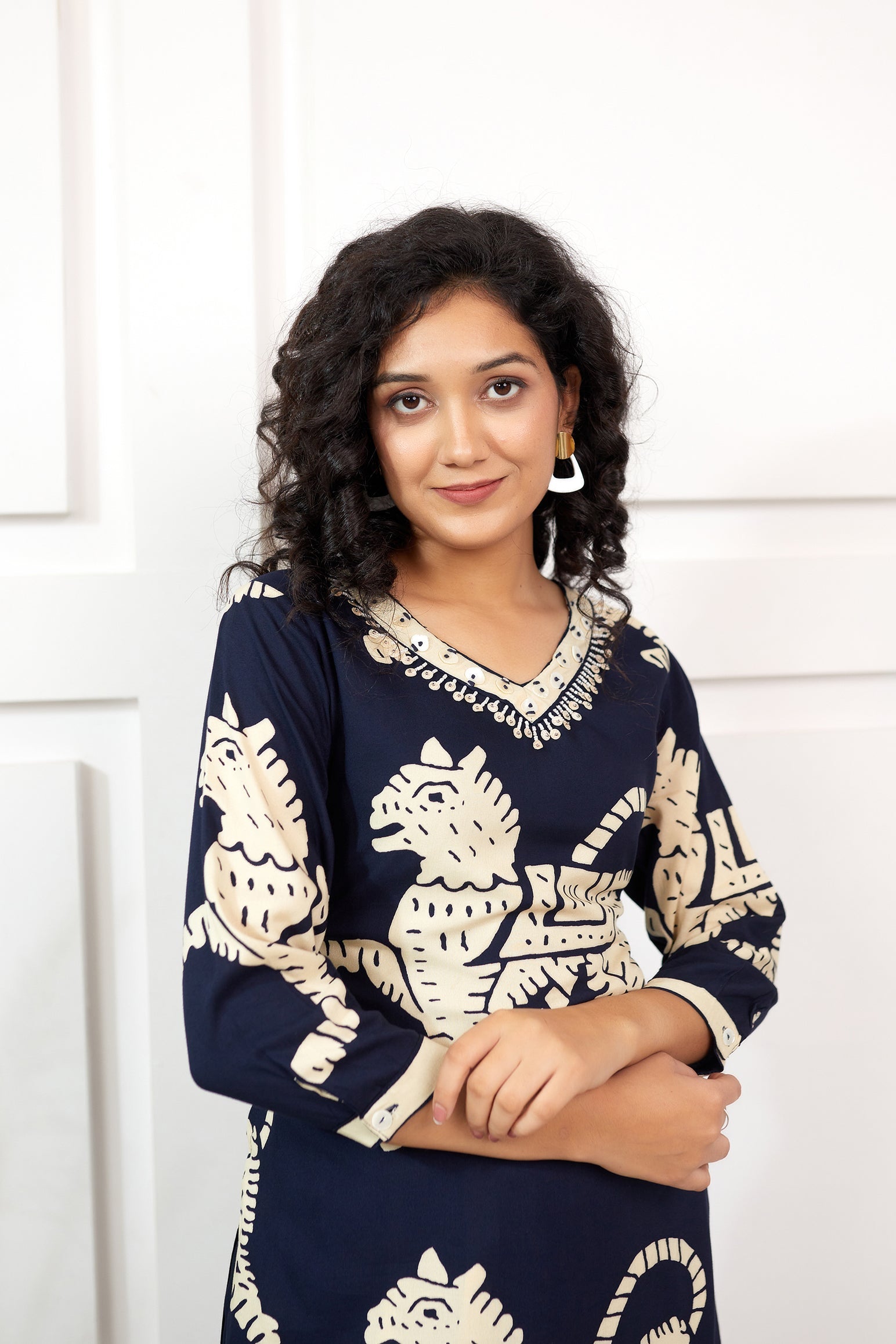 Women's Rayon Navy Blue Straight Ethnic Set - Shop authentic Indian Women's Fashion by Nehamta