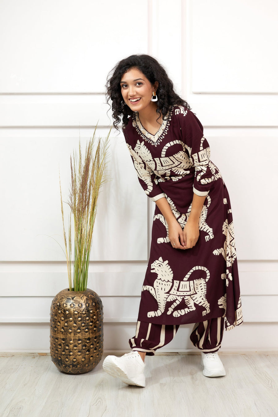 Women's Rayon Maroon Straight Ethnic Set - Shop authentic Indian Women's Fashion by Nehamta