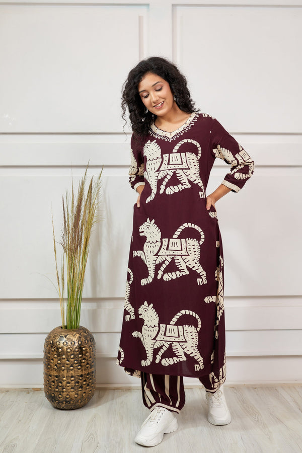 Women's Rayon Maroon Straight Ethnic Set - Shop authentic Indian Women's Fashion by Nehamta