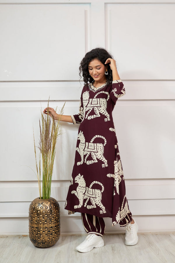 Women's Rayon Maroon Straight Ethnic Set - Shop authentic Indian Women's Fashion by Nehamta