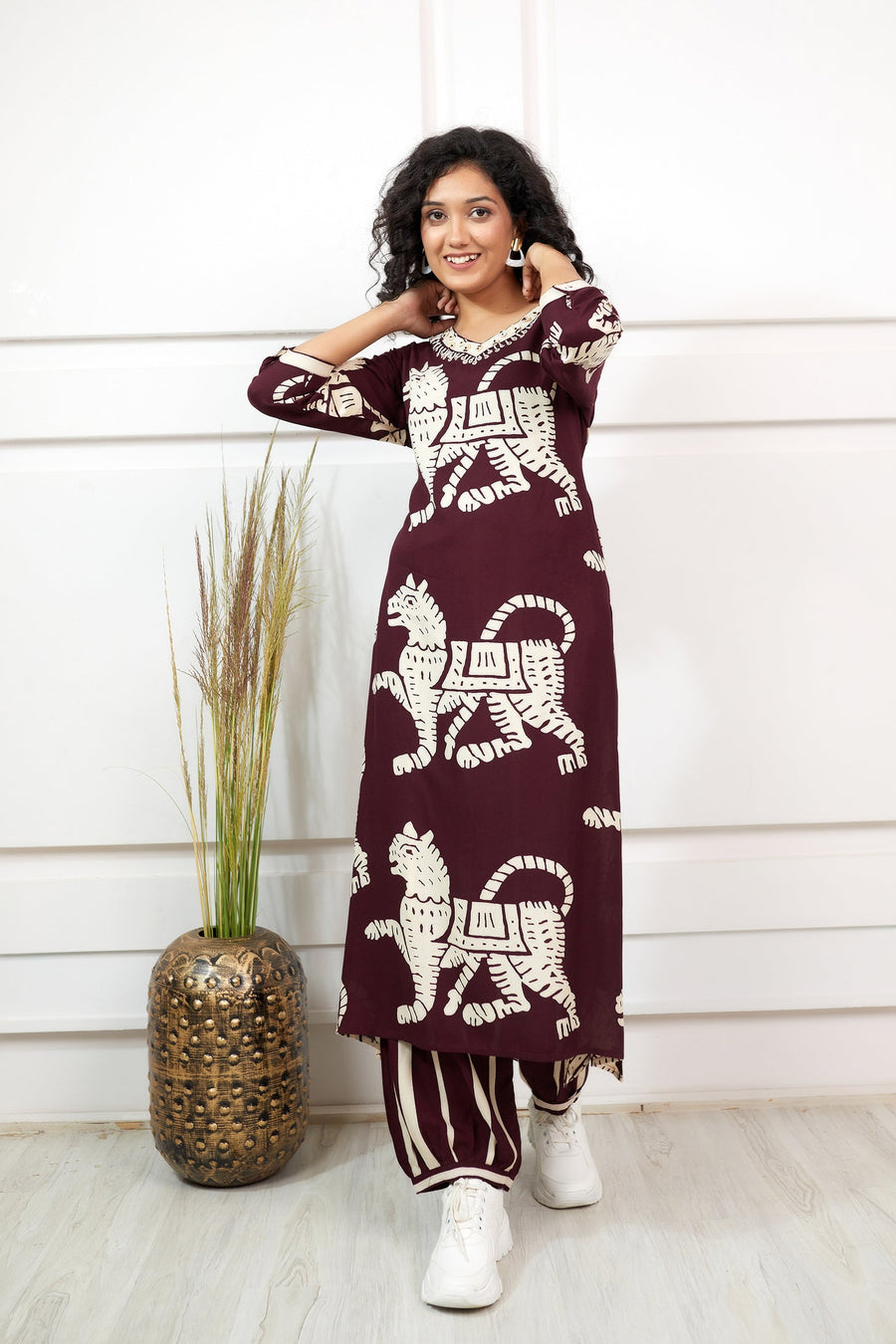 Women's Rayon Maroon Straight Ethnic Set - Shop authentic Indian Women's Fashion by Nehamta