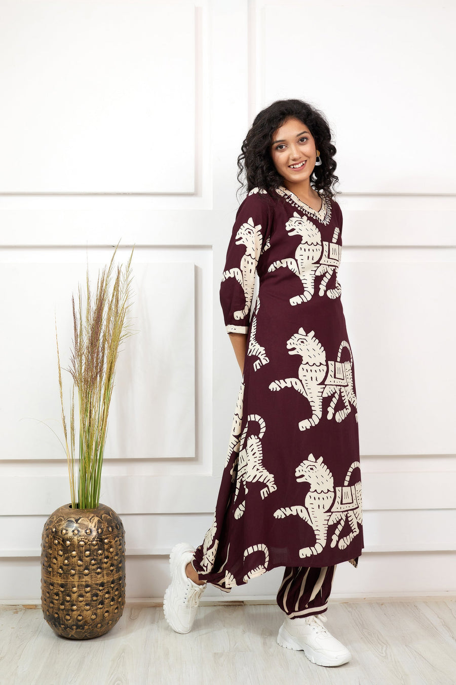 Women's Rayon Maroon Straight Ethnic Set - Shop authentic Indian Women's Fashion by Nehamta