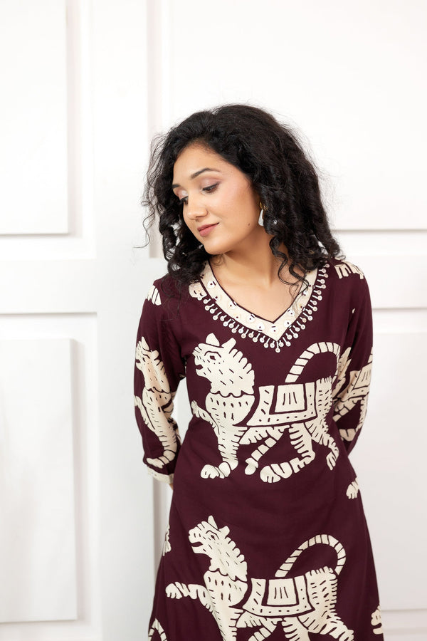Women's Rayon Maroon Straight Ethnic Set - Shop authentic Indian Women's Fashion by Nehamta