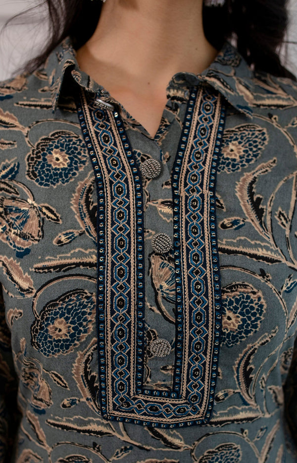 Women's Rayon Grey Straight Kurta & Afghani Salwar Set - Shop authentic Indian Women's Fashion by Nehamta