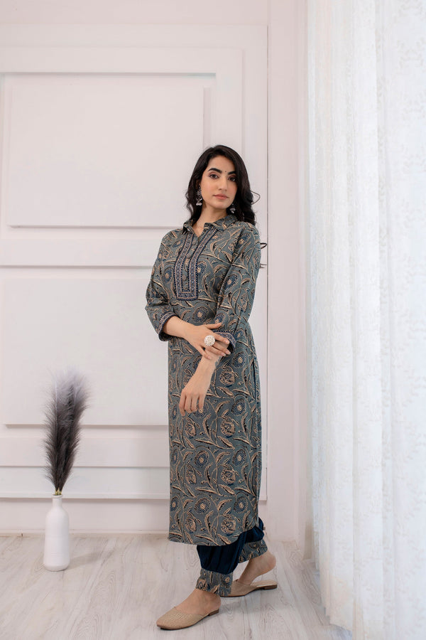 Women's Rayon Grey Straight Kurta & Afghani Salwar Set - Shop authentic Indian Women's Fashion by Nehamta