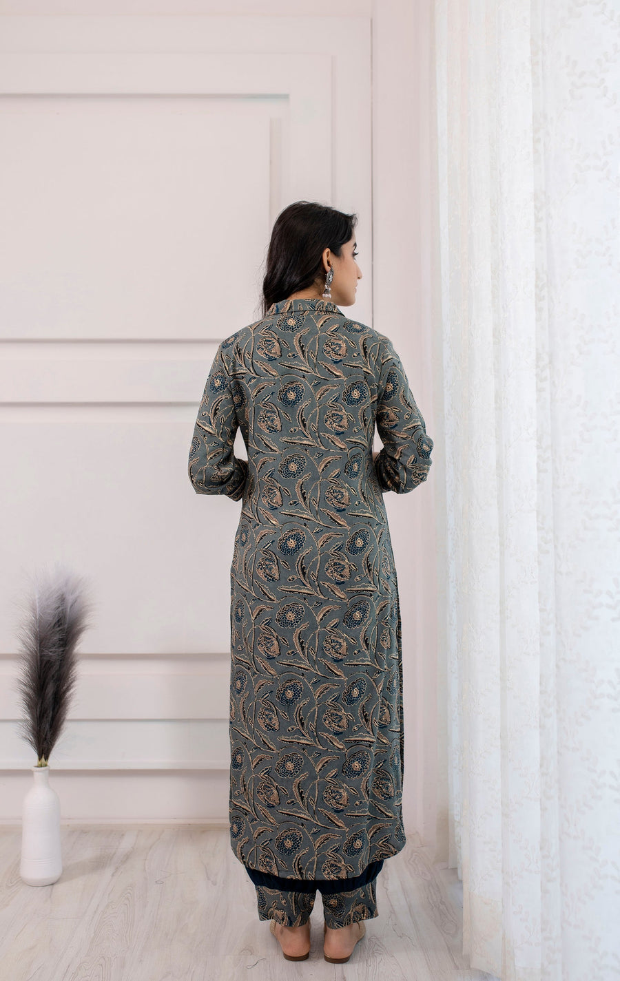 Women's Rayon Grey Straight Kurta & Afghani Salwar Set - Shop authentic Indian Women's Fashion by Nehamta