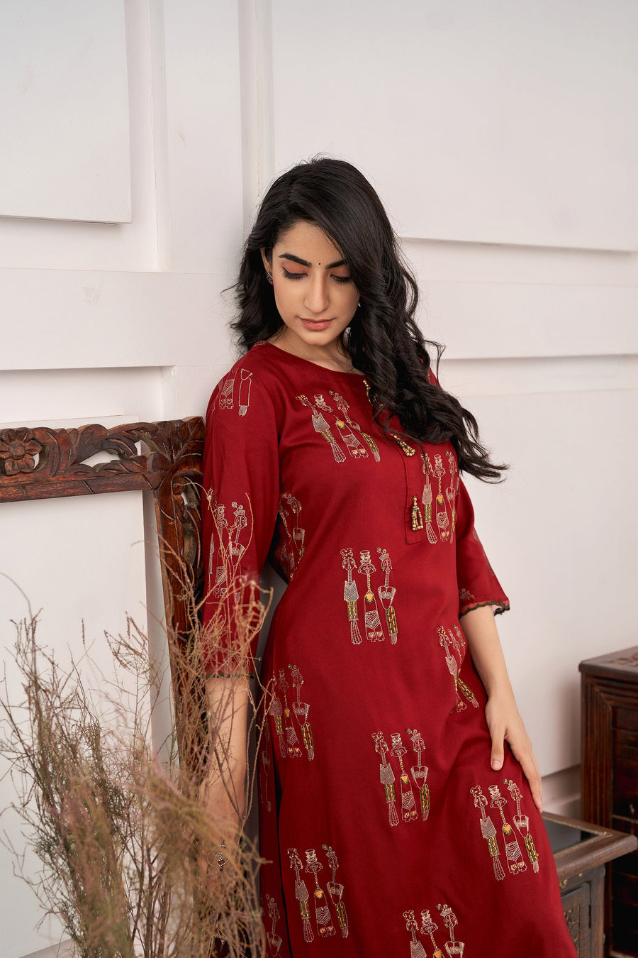 Women's Rayon Red Straight Kurta & Afghani Salwar Set - Shop authentic Indian Women's Fashion by Nehamta