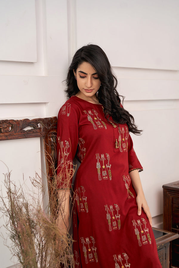 Women's Rayon Red Straight Kurta & Afghani Salwar Set - Shop authentic Indian Women's Fashion by Nehamta