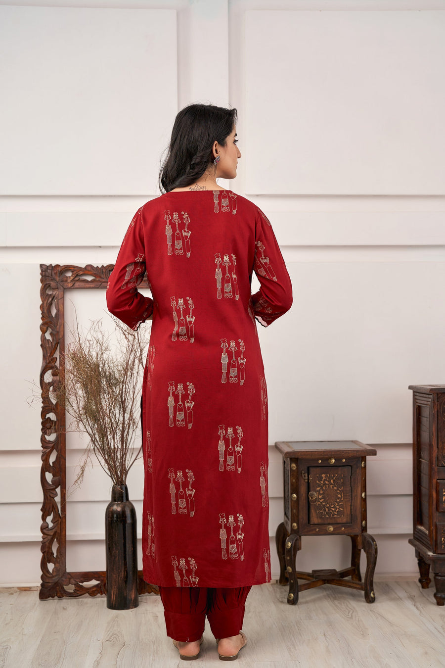 Women's Rayon Red Straight Kurta & Afghani Salwar Set - Shop authentic Indian Women's Fashion by Nehamta