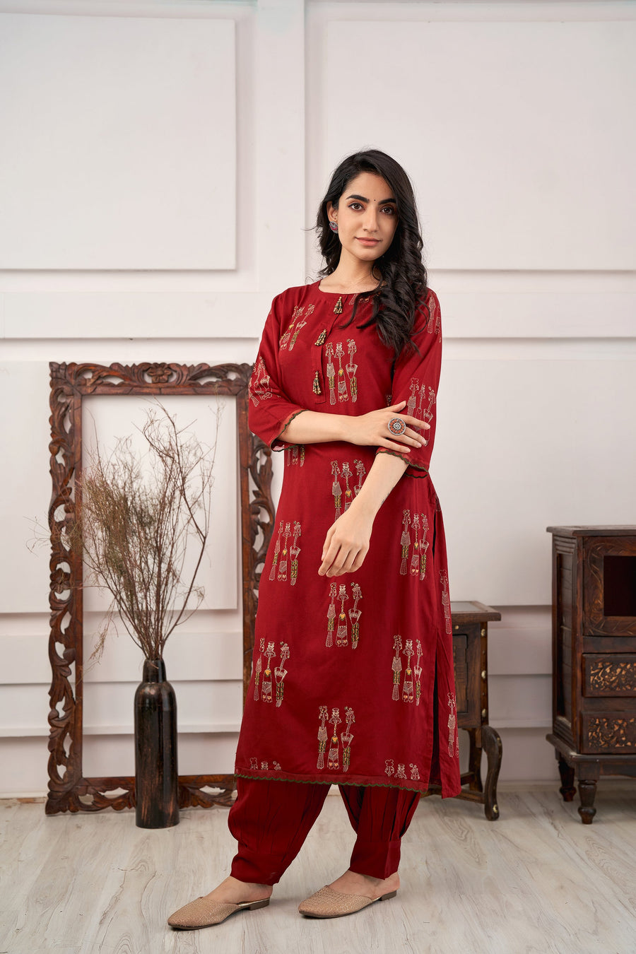 Women's Rayon Red Straight Kurta & Afghani Salwar Set - Shop authentic Indian Women's Fashion by Nehamta