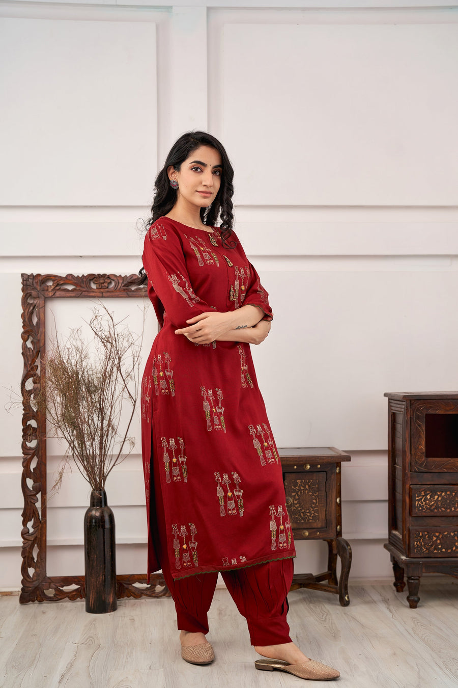 Women's Rayon Red Straight Kurta & Afghani Salwar Set - Shop authentic Indian Women's Fashion by Nehamta