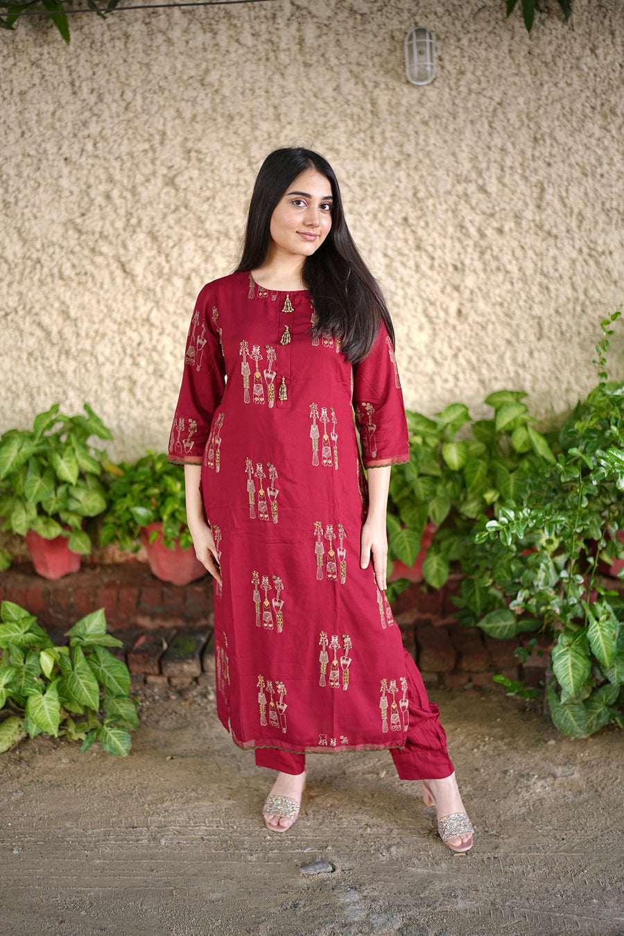 Women's Rayon Red Straight Kurta & Afghani Salwar Set - Shop authentic Indian Women's Fashion by Nehamta