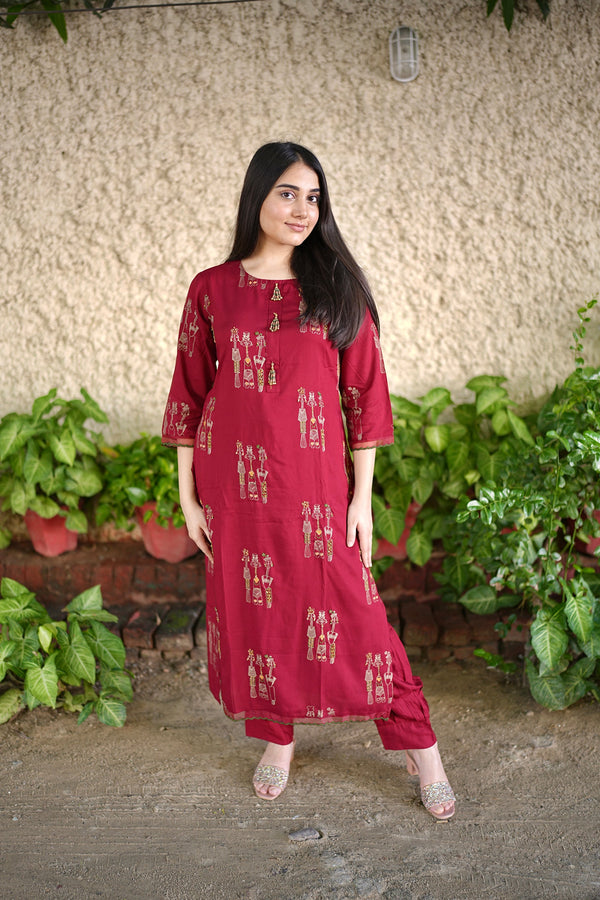 Women's Rayon Red Straight Kurta & Afghani Salwar Set - Shop authentic Indian Women's Fashion by Nehamta