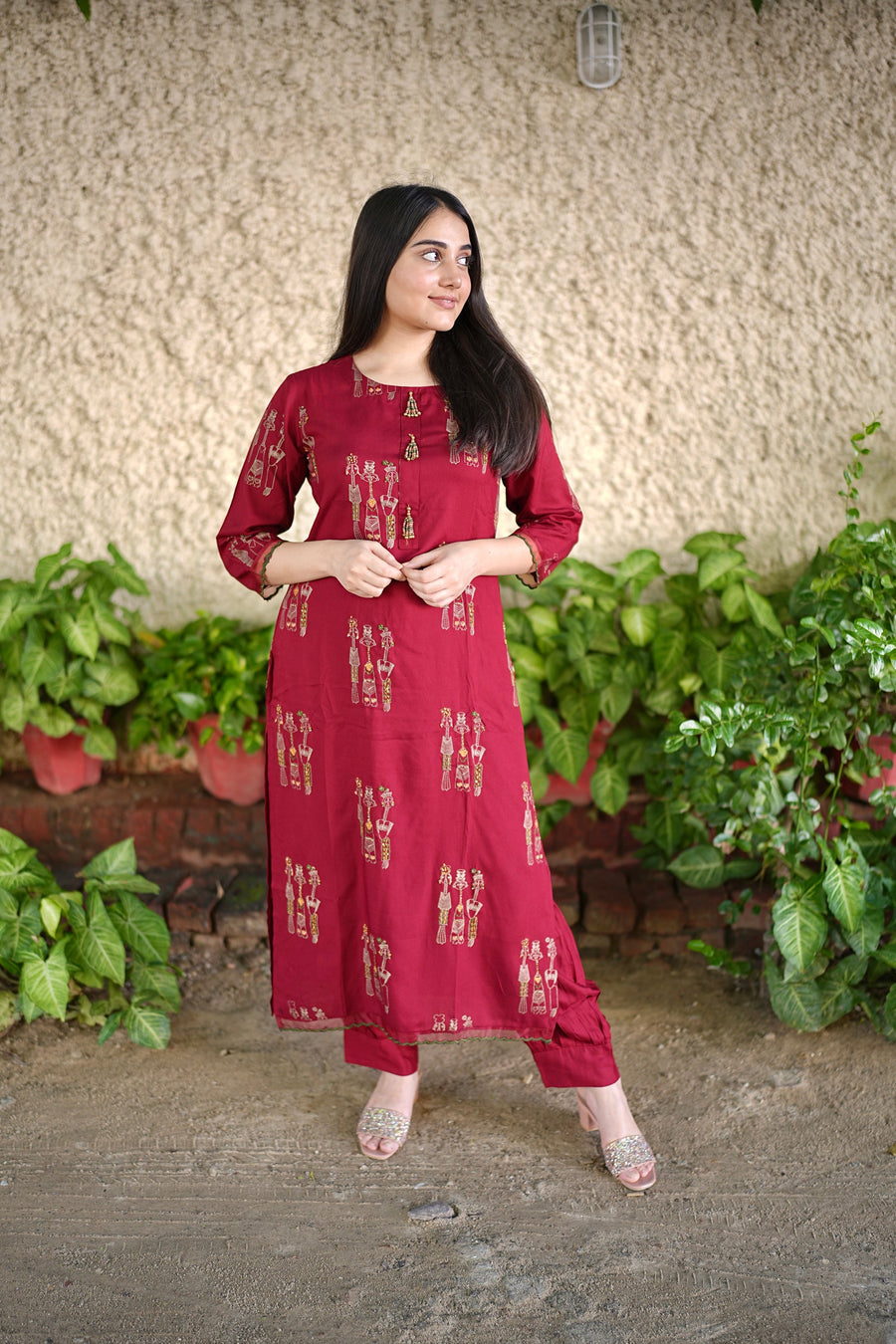 Women's Rayon Red Straight Kurta & Afghani Salwar Set - Shop authentic Indian Women's Fashion by Nehamta