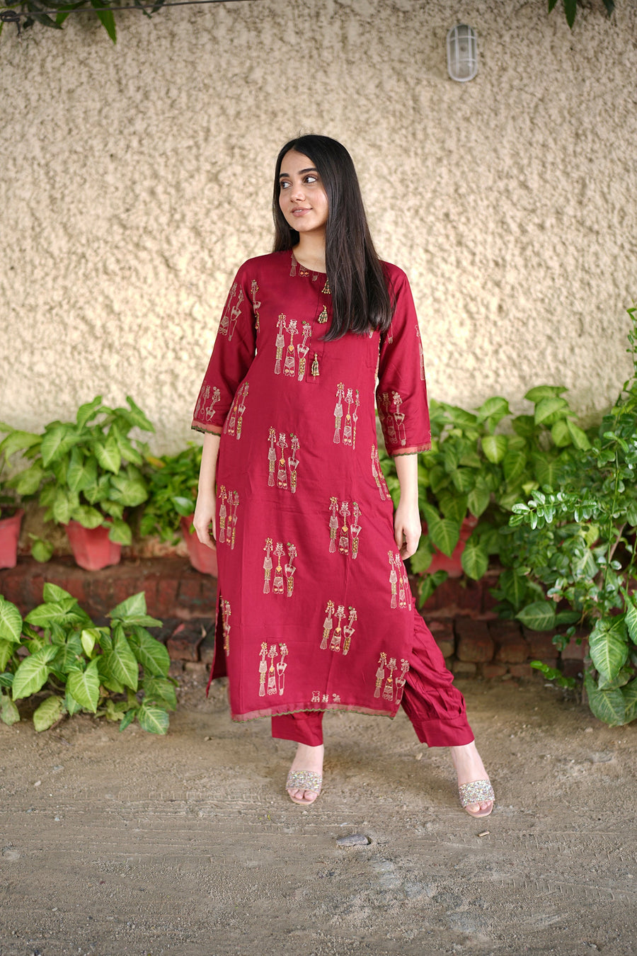 Women's Rayon Red Straight Kurta & Afghani Salwar Set - Shop authentic Indian Women's Fashion by Nehamta