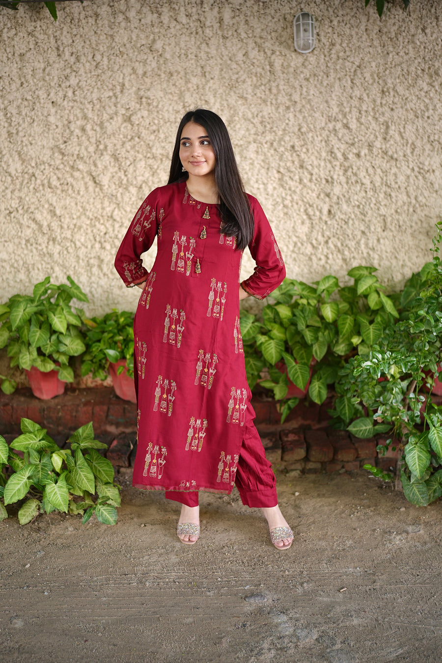 Women's Rayon Red Straight Kurta & Afghani Salwar Set - Shop authentic Indian Women's Fashion by Nehamta