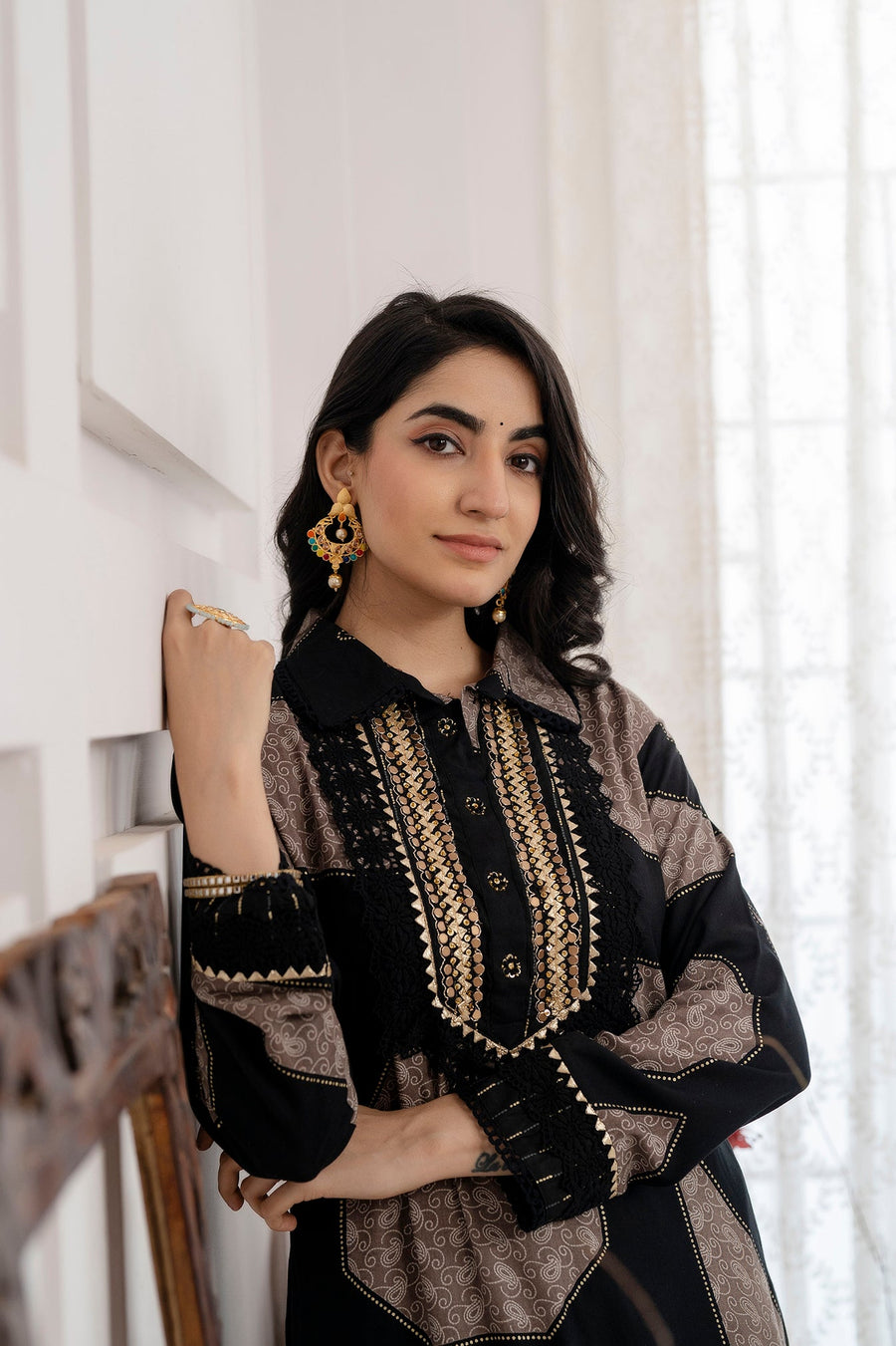 Women's Black Straight Kurta and Afghani Salwar Set - Shop authentic Indian Women's Fashion by Nehamta