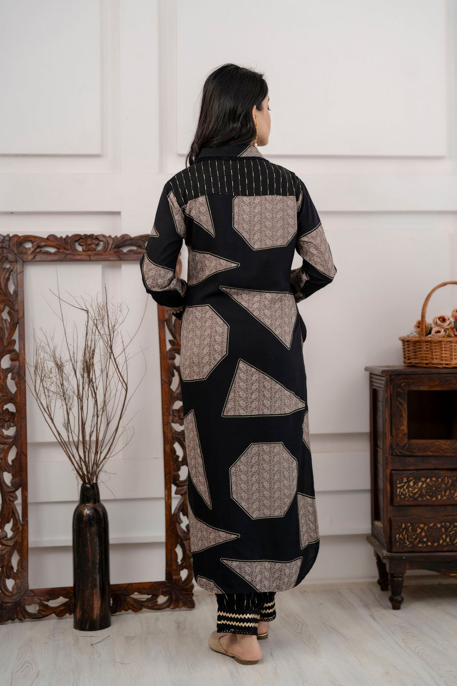 Women's Black Straight Kurta and Afghani Salwar Set - Shop authentic Indian Women's Fashion by Nehamta