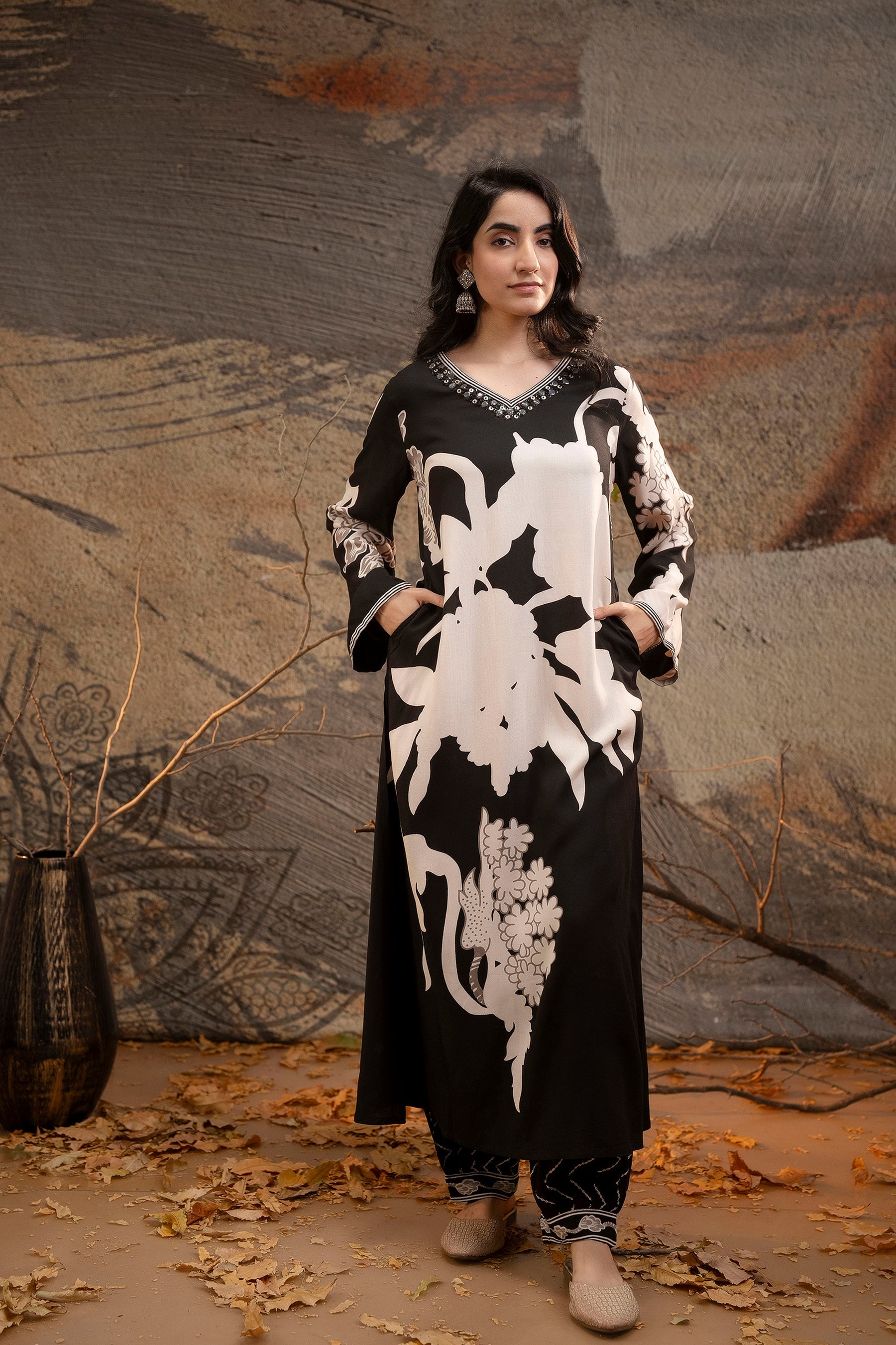 Women's Black Rayon Kurta Palazzo Set - Shop authentic Indian Women's Fashion by Nehamta