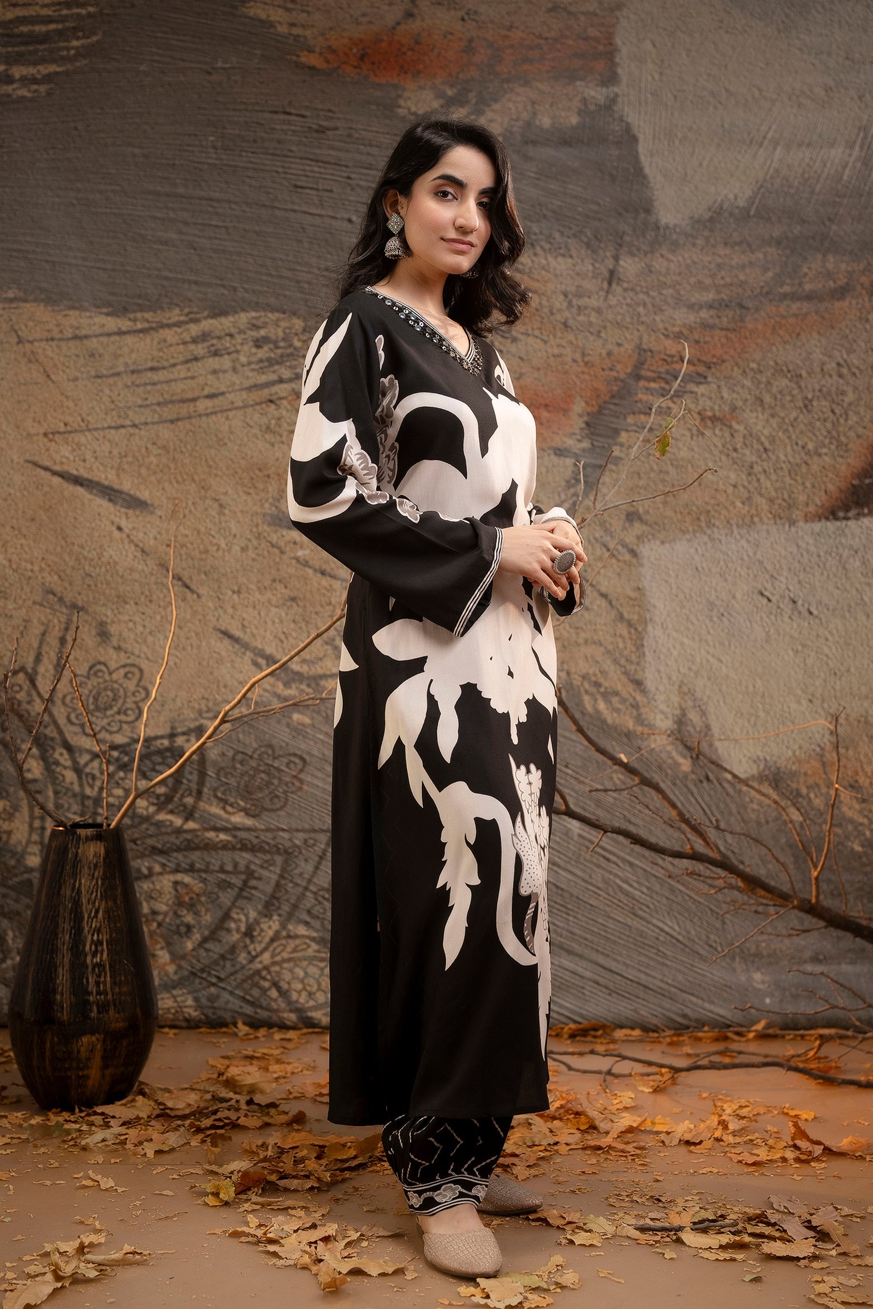 Women's Black Rayon Kurta Palazzo Set - Shop authentic Indian Women's Fashion by Nehamta