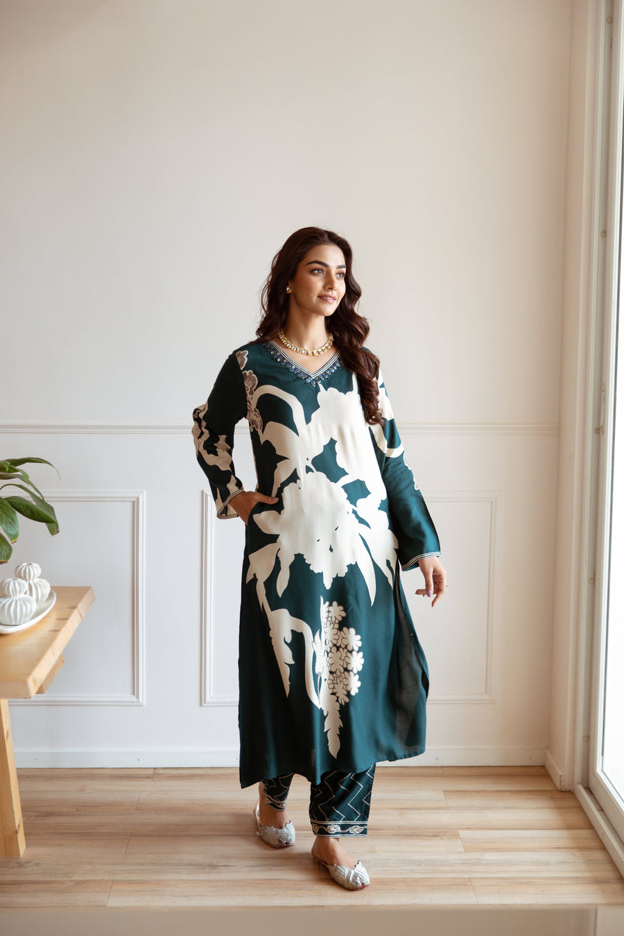 Women's Rama Green Rayon Kurta Palazzo Set - Shop authentic Indian Women's Fashion by Nehamta