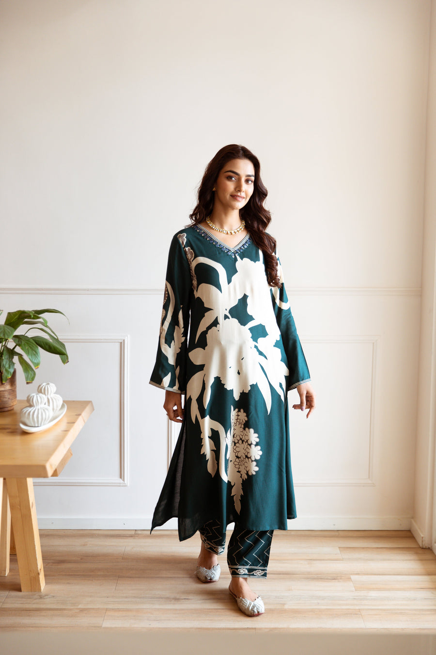 Women's Rama Green Rayon Kurta Palazzo Set - Shop authentic Indian Women's Fashion by Nehamta