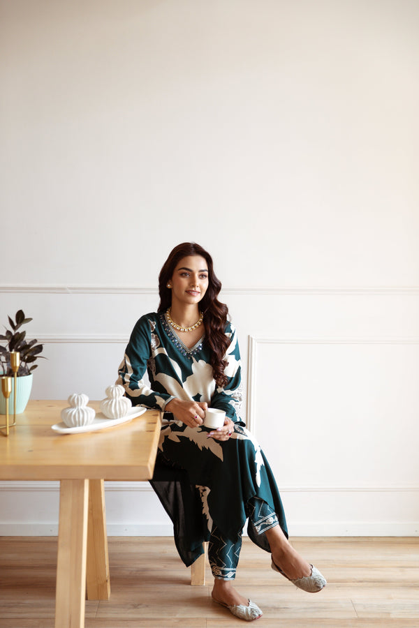 Women's Rama Green Rayon Kurta Palazzo Set - Shop authentic Indian Women's Fashion by Nehamta