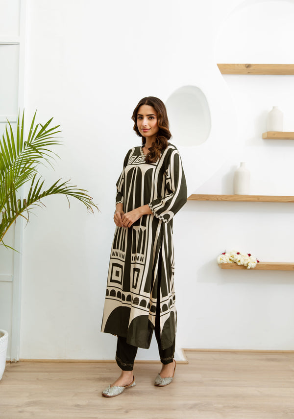 Women's Green Rayon Kurta, Divider Palazzo - Shop authentic Indian Women's Fashion by Nehamta