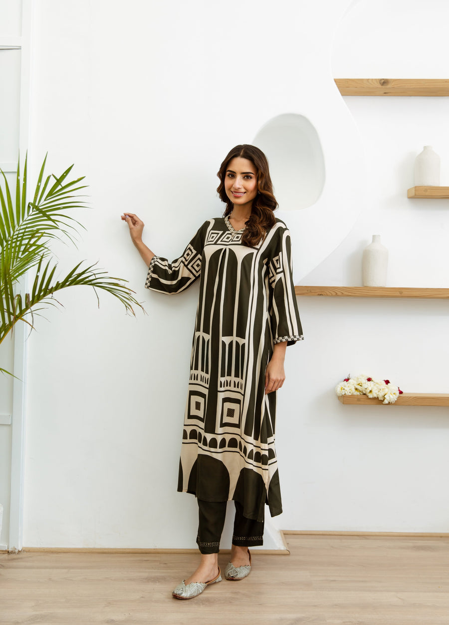 Women's Green Rayon Kurta, Divider Palazzo - Shop authentic Indian Women's Fashion by Nehamta