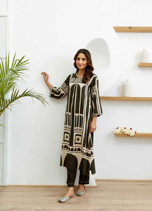 Women's Green Rayon Kurta, Divider Palazzo - Shop authentic Indian Women's Fashion by Nehamta