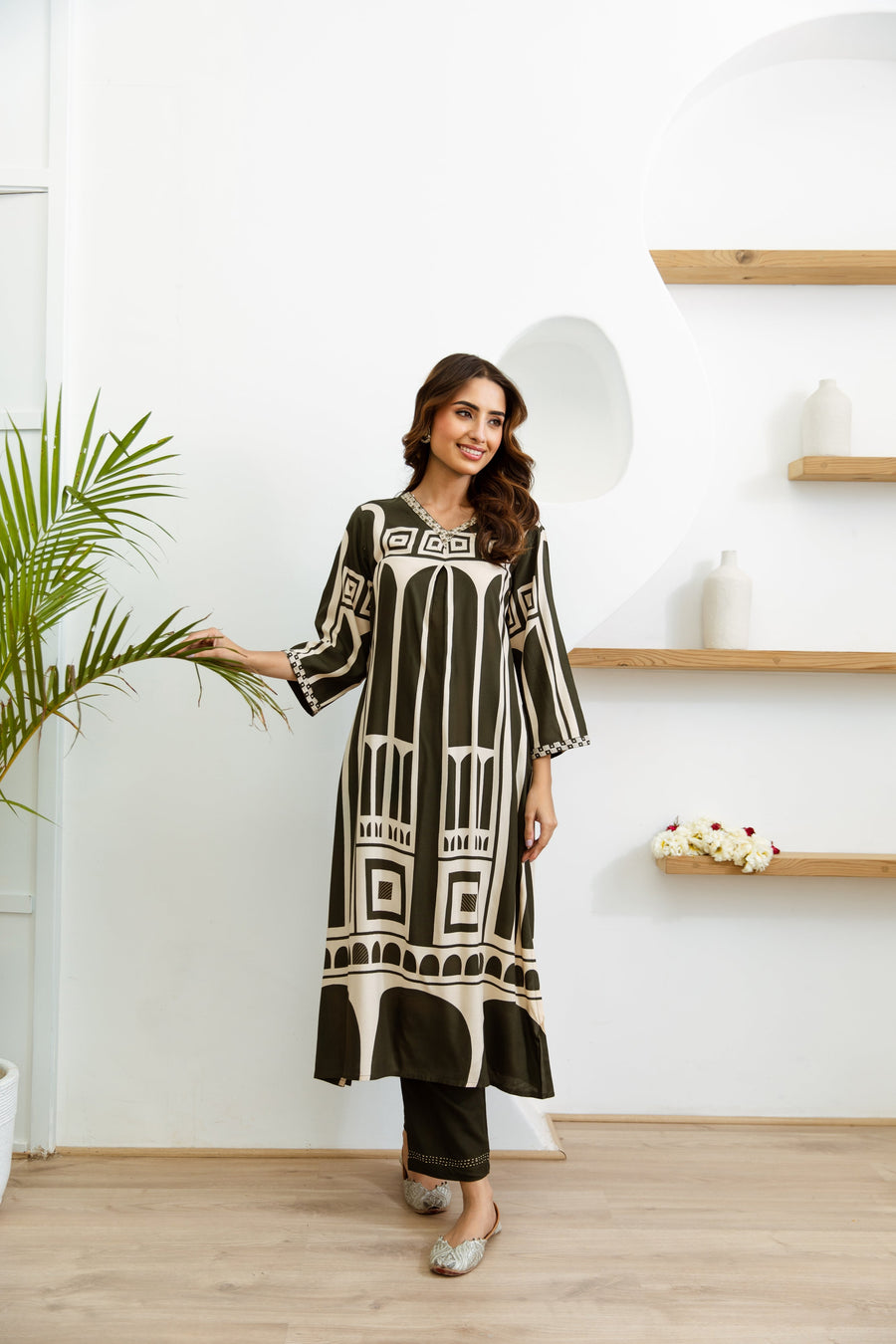 Women's Green Rayon Kurta, Divider Palazzo - Shop authentic Indian Women's Fashion by Nehamta